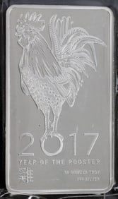 2017 ROOSTER YEAR 10 OZT OUNCE 999 FINE SILVER BAR