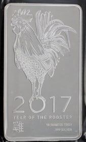 2017 ROOSTER YEAR 10 OZT OUNCE 999 FINE SILVER BAR