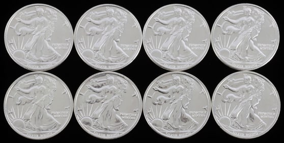 LOT OF 8 .999 FINE SILVER 1 OZT OUNCE BULLION ROUN