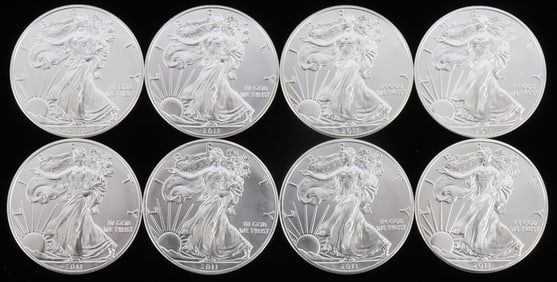 8 2011 .999 FINE SILVER AMERICAN EAGLE BU COIN LOT