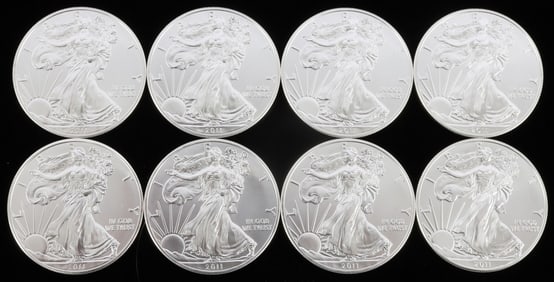 8 2011 .999 FINE SILVER AMERICAN EAGLE BU COIN LOT