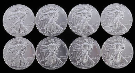 8 2011 .999 FINE SILVER AMERICAN EAGLE BU COIN LOT