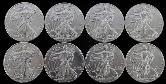 8 2011 .999 FINE SILVER AMERICAN EAGLE BU COIN LOT