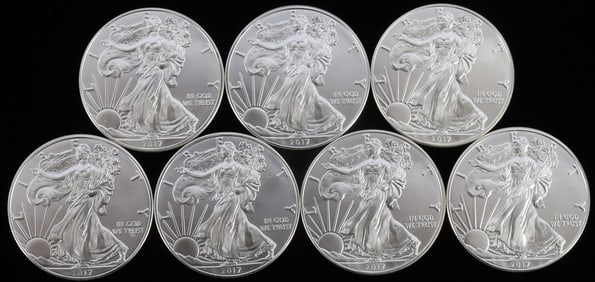 LOT 7 2017 1 OZT OUNCE SILVER AMERICAN EAGLE COINS
