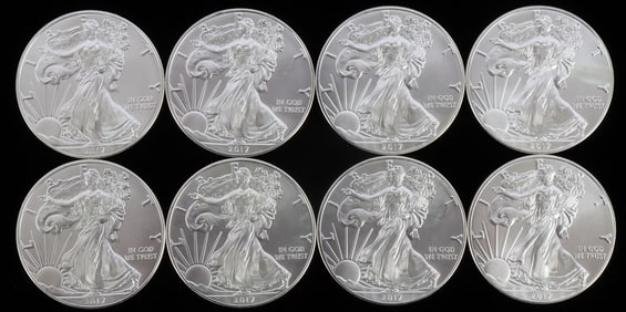 LOT 8 2017 1 OZT OUNCE SILVER AMERICAN EAGLE COINS