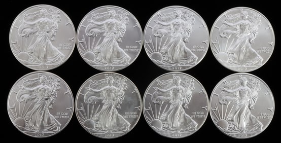 LOT 8 2017 1 OZT OUNCE SILVER AMERICAN EAGLE COINS