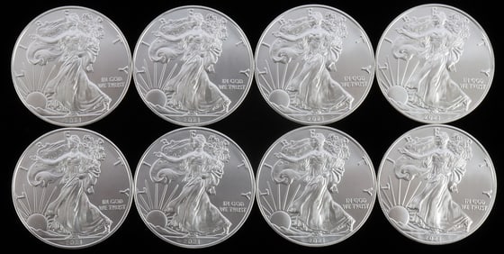 LOT 8 2021 1 OZT OUNCE SILVER AMERICAN EAGLE COINS