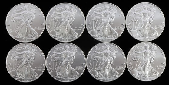 LOT 8 2021 1 OZT OUNCE SILVER AMERICAN EAGLE COINS
