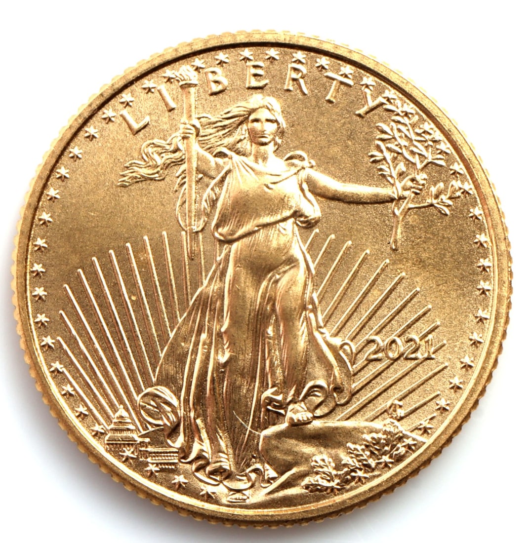 2021 GOLD 1/10 OZT OUNCE AMERICAN EAGLE BU COIN: Brilliant uncirculated. This lot reserved at melt.