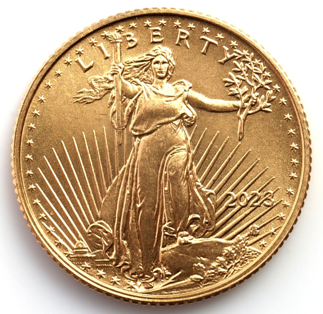 2023 GOLD 1/10 OZT OUNCE AMERICAN EAGLE BU COIN: Brilliant uncirculated. This lot reserved at melt.