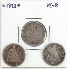 3 SEATED LIBERTY DIME LOT 1873 1883 1889