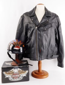 HARLEY DAVIDSON HELMET AND LEATHER JACKET LOT
