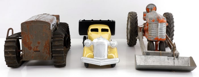 LOT OF 3 LARGE CAST IRON TOYS TRUCK TRACTOR