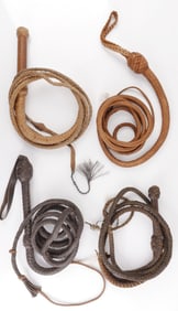 LOT OF 4 20TH CENTURY LEATHER BULLWHIPS