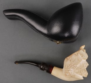 JOYFUL BACCHUS HEAD MERSCHAUM PIPE WITH CASE