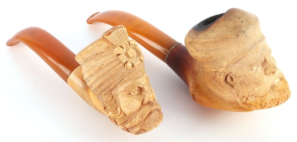 LOT OF 2 MEERSCHAUM PIPES WITH SULTAN HEADS AMBER