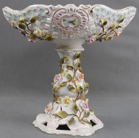 ANTIQUE PORCELAIN DRESDEN STYLE COMPOTE DISH