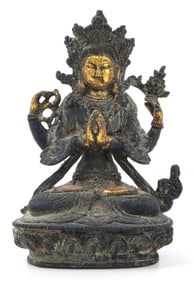 EXCAVATED BRONZE STATUE OF BUDDHIST GODDESS TARA