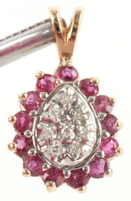 RUBY AND DIAMOND 10KT YELLOW GOLD PENDANT
