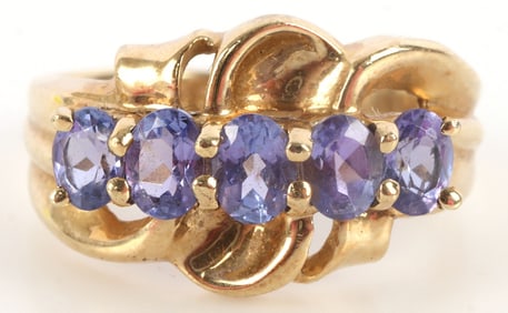 WOMENS 10K GOLD RING WITH TANZANITE STONES