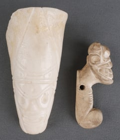 LOT OF 2 TAINO PRECOLUMBIAN CARVED SHELL PIECES