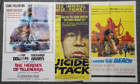 LOT 3 VINTAGE WAR MOVIE ORIGINAL ONE-SHEET POSTERS
