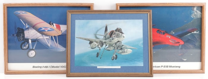 LOT OF 3 US AIRCRAFT PAINTINGS AND PICTURES