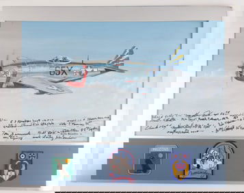 MCLACHLEN WWII P-47 VETERAN SIGNED PATCH PAINTING