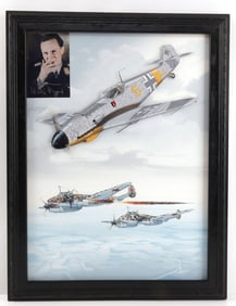 RAY WADDEY WWII GERMAN BF109 SIGNED PHOTO PAINTING