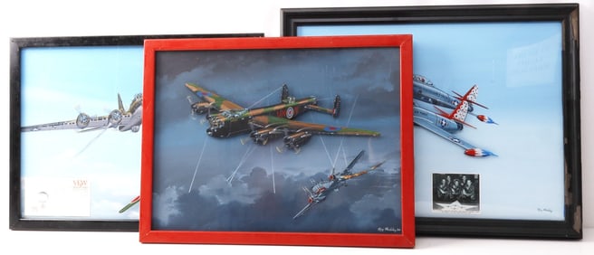 LOT 3 RAY WADDEY WWII RAF US IN ACTION PAINTINGS