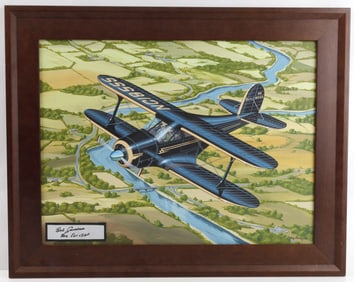 RAY WADDEY US BEECHCRAFT MODEL 17 SIGNED PAINTING