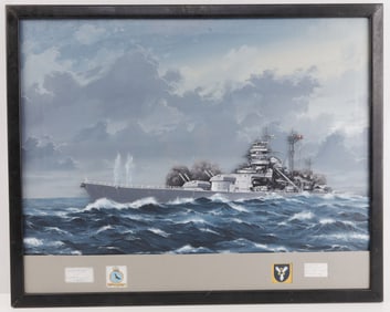 RAY WADDEY WWII GERMAN BISMARCK SHIP PAINTING