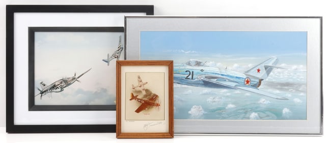 3 WWII US USSR GERMAN AIRCRAFT WADDEY PAINTINGS