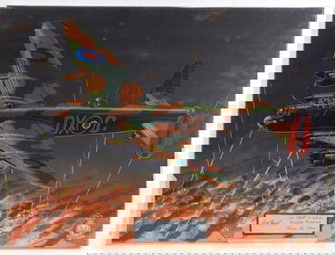 WW2 RAF NIGHT BOMBER PAINTING SIGNED BY NAVIGATOR