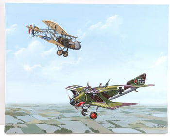 BRITISH GERMAN BIPLANE PAINTING MIDDLE FINGER