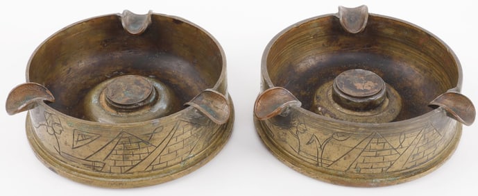 2 WWII TRENCH ART 25-POUNDER SHELL ASHTRAYS