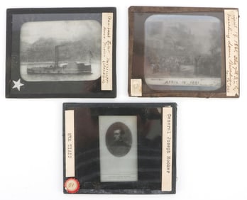 LOT OF 3 CIVIL WAR MAGIC LANTERN SLIDE THOMAS NAST