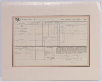 1820 US LIGHT ARTILLERY JOHN FENWICK PAY VOUCHER