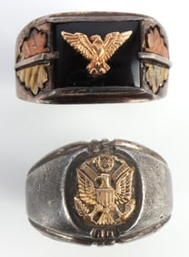 LOT 2 WWI FEDERAL EAGLE STERLING 10 K GOLD RINGS