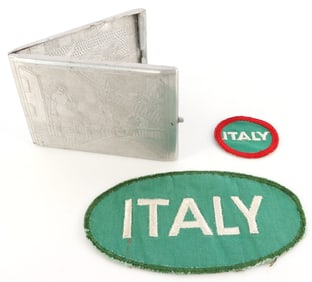 LOT 3 WWII ITALIAN POW INSIGNIA & CIGARETTE CASE