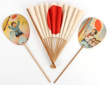 WWII COLLECTION OF IMPERIAL JAPANESE FANS LOT OF 3