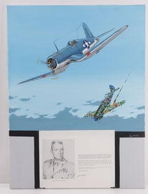 C M KUNZ SIGNED PAINTING OF F4U CORSAIR