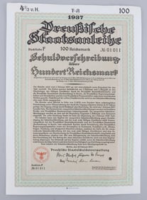 WWII GERMAN THIRD REICH PRUSSIAN STATE BOND DOC