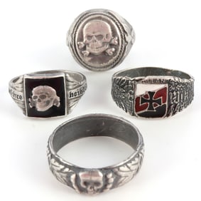 4 WWII GERMAN THIRD REICH WAFFEN-SS SILVER RINGS