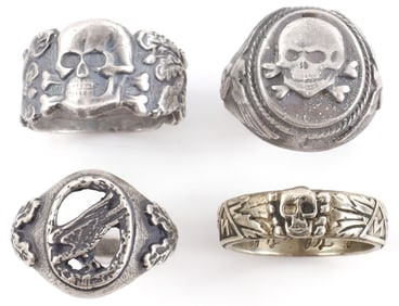 LOT OF 4 WWII GERMAN THIRD REICH SS SILVER RINGS