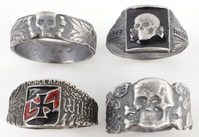 LOT OF 4 WWII GERMAN SS RINGS WAFFEN WIKING
