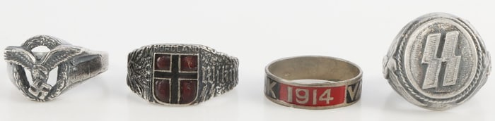 LOT OF 4 WWII GERMAN THIRD REICH SILVER RINGS