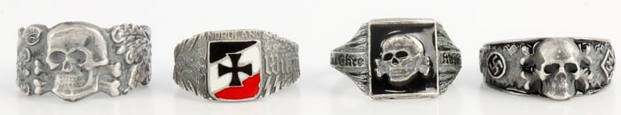 LOT OF 4 WWII GERMAN THIRD REICH SILVER RINGS SS