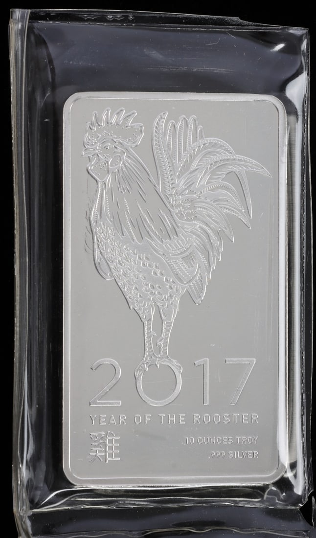 2017 YEAR ROOSTER 10 OZT OUNCE 999 FINE SILVER BAR