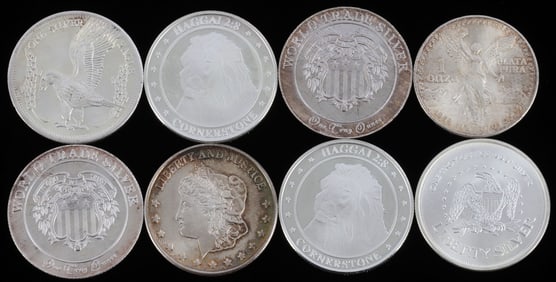 LOT OF 8 SILVER BULLION ROUNDS .999 FINE